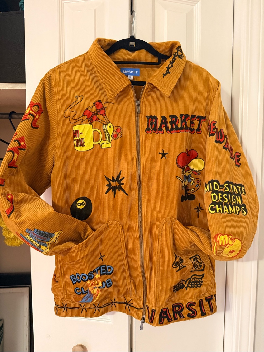 MARKET Boosted Club Corduroy Jacket Rattan Mens L Graphic Streetwear Camel